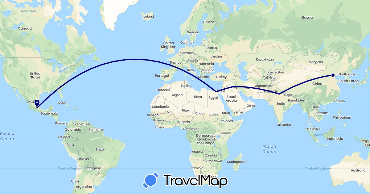 TravelMap itinerary: driving in China, Egypt, India, Iraq, Mexico (Africa, Asia, North America)